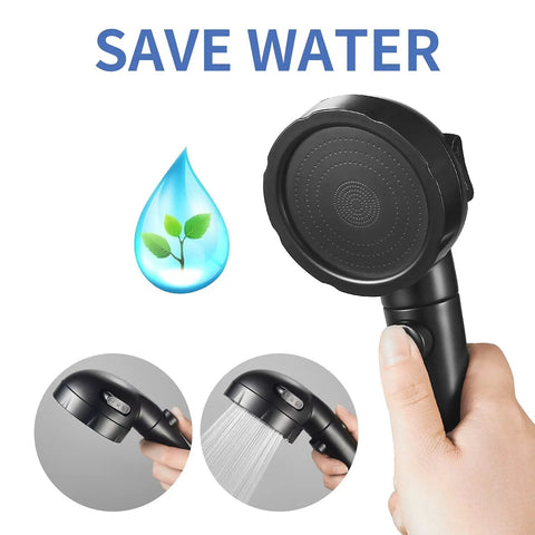 High Pressure Handheld Shower Head With On Off Pause Button Detachable Design 3 Spray Modes Massager Hose Adjustable Angle