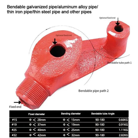 Heavy Duty Steel Manual Pipe Bender For Copper, Galvanized Iron And Wire Tubes showing bendable paths and fixed end features.