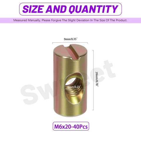 50Pcs M6x20mm Zinc Plated Barrel Nuts Kit For Furniture Assembly showing dimensions and zinc finish