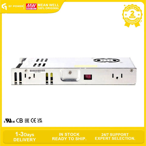 Straight Up Heavy Duty 5V 73A 350W Single Output Switching Power Supply With 115 230Vac Input, side view showing sleek low profile chassis.