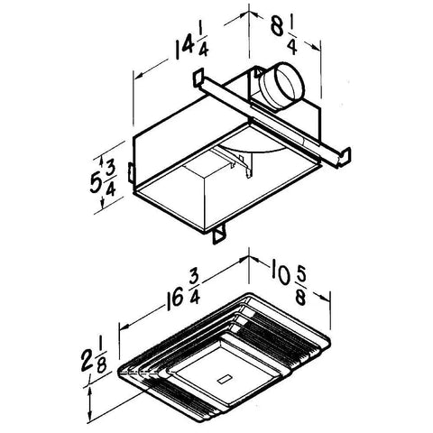 Diagram of Ceiling Exhaust Vent With Light For Bathrooms And Home, 100-Watt Bright Lighting, 4-Inch Round Fan, installation dimensions