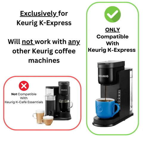 Exclusive compatibility notice: Keurig K-Express coffee maker with blue mug, not compatible with Keurig K-Café Essentials.