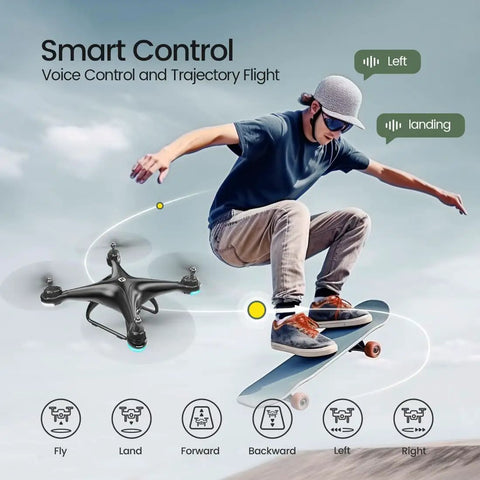 Skater using FPV RC Drone With 1080P HD Camera, 120-Degree Wide Angle Lens, Live WiFi Video in voice control mode