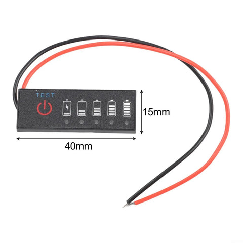 Straight Up Led Battery Voltage Gauge 5V To 21V with five bright lights and wires, measuring 40x15mm.