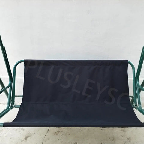 Beefed Up 900D Porch Swing Replacement Fabric on green metal frame, showcasing all-weather black UV resistant waterproof cover