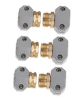 Ciieeo 3 Sets Garden Hose Repair Kit With Heavy Duty Aluminum Connectors That Seal Tight So You Stop Leaking And Fix Your Sprinkler Nozzles Fast. three gray aluminum hose repair connectors with brass threaded ends