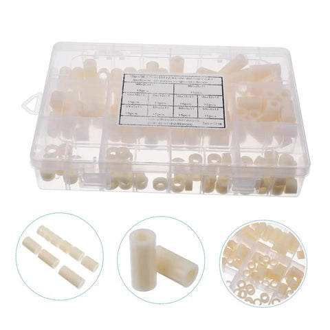 Nylon Round Spacer Nut Kit 150 Pcs Insulated Washers With Labeled Storage Case displayed with compartment details