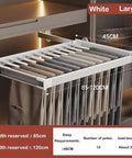 Expandable Trouser Rack Slim Drawer Organizer stores pants and skirts in a large white design, maximizing closet space.