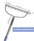 Heavy Duty Garden Rake With Long 182 Cm Handle 14 Tines Steel Yard Tool For Loosening Soil Digging Debris Cleanup And Power Raking