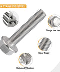 Heavy Duty 304 Stainless Steel M6 X 1.0 X 12Mm Flanged Hex Head Bolts Fully Threaded, showing clear treads and flange design.
