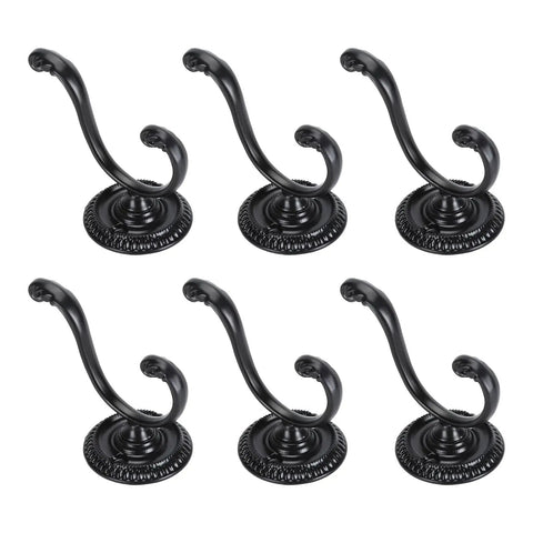 Heavy Duty Double Claw Wall Hooks, Vintage Style Metal Coat Racks With Full Setup Kit, zinc alloy double hooks in black.