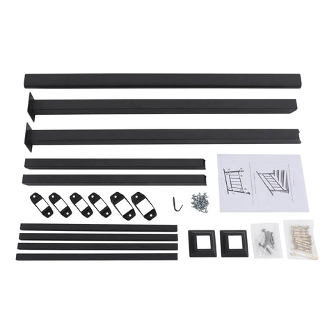 Heavy Duty Three Step Steel Stair Railing With Safety Guard Fence For Outdoor Decks And Porches powder coated handrail parts and assembly kit.