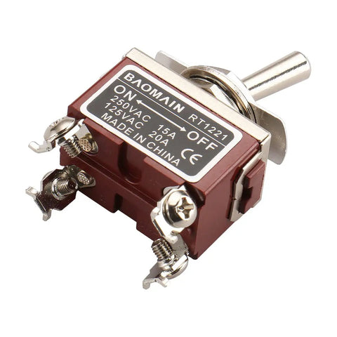 1 Pack Toggle Switch RT1221 DPST 4 Pin On Off 15A At 250V AC And 20A At 125V AC 12 Millimeter Mounting Hole Screw Terminal, brown metal