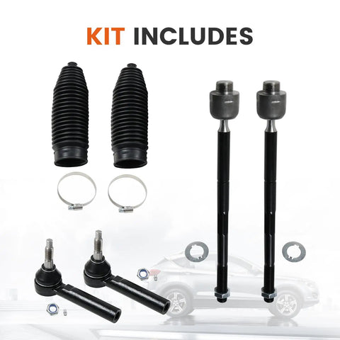 6 Piece Front Tie Rods Kit With Inner And Outer Tie Rod Ends And Boots Replacement For Cadillac Escalade ESV EXT Tahoe Suburban Silverado Sierra Yukon XL 1500 Chevy GMC Direct Fit Upgrade, kit includes boots, clamps, and tie rods
