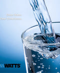 Close-up of water flowing into a glass, promoting clean water with the 10 Inch Inline RV Water Filter With Half Inch MPT Fittings.