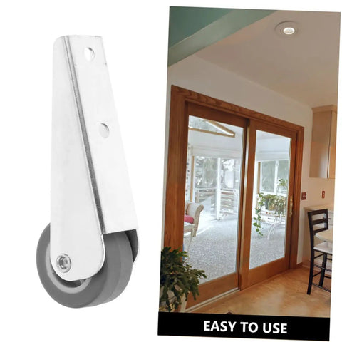 Top Shelf Heavy Duty Barn Door Sliding Wheels And Silent Caster Rollers for cabinet and glass doors, featuring a gray rubber wheel and metal bracket.