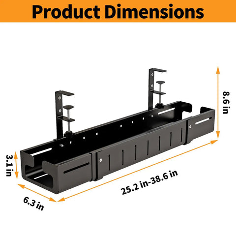 Under Desk Cable Management Tray Extendable From 25.2 To 38.6 Inches No Drill No Damage To Desk Clamp On Wire Organizer Black