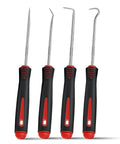 4-Piece Mechanic Pick Set With Soft Grip Handles for O Rings, Oil Seals, Gaskets, Electronics, and Auto Repair, all tools displayed