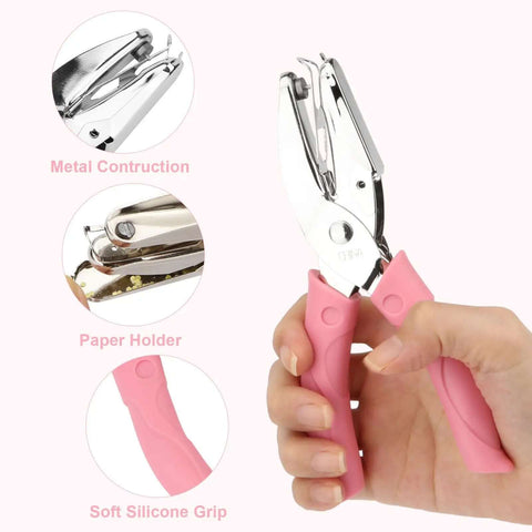 Handheld Paper Hole Punch Set With 1/16 Inch Small Circle And 1/8 Inch Medium Circle One Hole Punch Tool featuring pink soft grip
