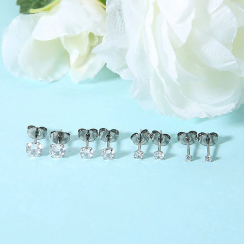 Four Pairs Titanium Stud Earrings For Women And Men Dope Shine 2 To 5mm Ball Cubic Zirconia Hypoallergenic Nickel Free Lead Free Safe For Sensitive Ears Cartilage Earrings Everyday Sparkle And Comfort, 4 pairs laid flat