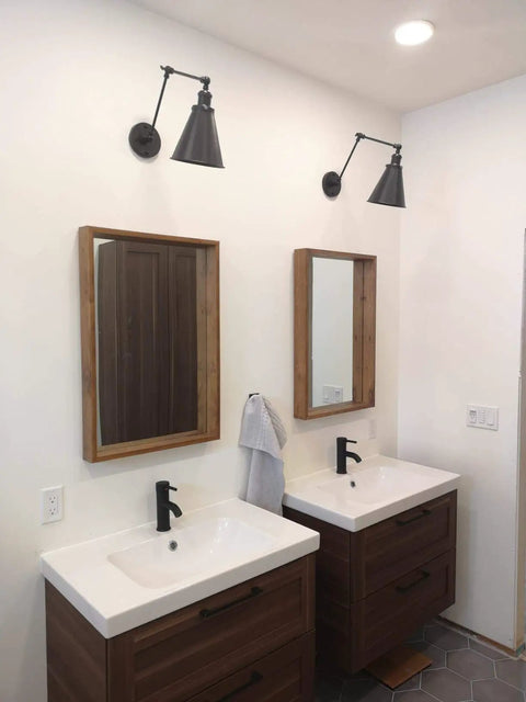 Industrial Swing Arm Wall Sconces Set Of Two In Black Finish Farmhouse Style Hardwired Wall Lamps With Adjustable Arms Ideal For Living Room Bedroom Bathroom Vanity Hallway Or Kitchen