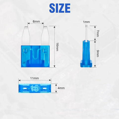 Dope 75 Pack 15 Amp Mini Car Blade Fuses For Cars RVs Trucks SUVs Motorcycles And Boats 32V Fast Acting, blue fuse dimensions