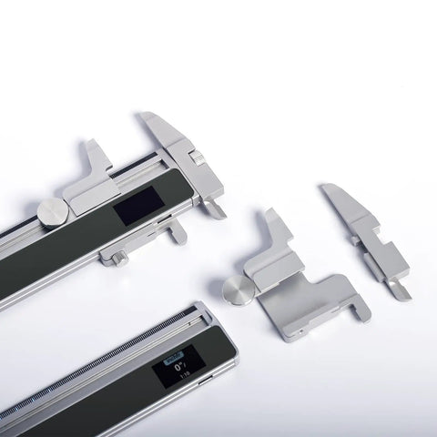 Digital Caliper Kit Premium Combo With 12 Inch Measuring Tool, 0.1mm Accuracy, 93 US Imperial And Metric Scales, Infinite Customized Scales For 3D Printing And DIY Measurement, Includes Reading Kit, Drafting Kit, And Pro Case. Digital caliper kit with aluminum frame and stainless steel jaws