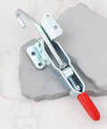 Two Pack J-Hook Toggle Clamp 170kg Capacity, 143x49mm Quick-Action Draw Latch Clamp angled view on stone background