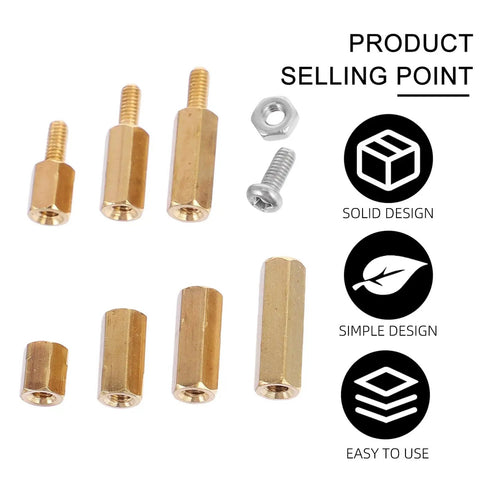 180pcs M2.5 Brass Hex Standoff Spacer Nut Screws Kit With Stainless Steel Fasteners For PCB Motherboard Electronics Projects, Durable Brass Spacers And Nuts For Precise, Easy Assembly, brass standoffs and screws on white