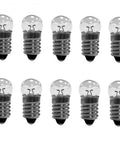 10 Pack E10 Mini Light Bulbs 3.8V 0.3A For DIY Science Labs And Home Projects, Incandescent Indicator Lamps With Screw Base, Old Fashioned Flashlight Bulbs For Educational Experiments displayed in a 10-bulb set