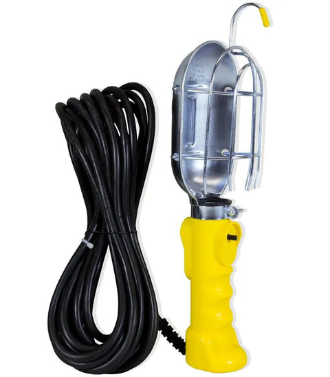 Metal Shield Incandescent Utility Light With 18 Gauge Cord, Built Tough Outdoor Work Light For Tactical And Recreation with yellow handle