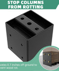 Heavy Duty 4x4 Post Base Uses Concealed Fasteners And Hidden Bolts For Secure Outdoor Deck Railings, black steel post mount elevating 0.7 inches.