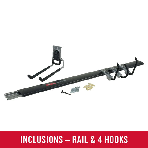 32 Inch FastTrack Garage Rail With All In One Hook Kit Black Heavy Duty Tool Organizer For Home Garage Shed Garden