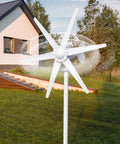 800W Wind Turbine Generator Kit With Six Blade Windmill For Home Easy Install Off Grid Power 12V 24V Compatible Controller And System For Solar And Wind Energy In Homes Farms RVs And Marine Use in a garden setting.