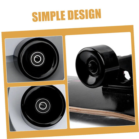 Quad Skate Wheels With Bearings Replacement Set High Elastic PU close-up, showing black wheels on skateboard.