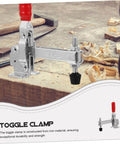 2 Pack Welding Toggle Clamps With Rubber Tips Hold Down Clamps Quick Release Iron Welding Tool For Woodworking Fixtures And Positioning Jigs Portable Desktop Clamp For Precise Adjustable Clamping Force shown installed on workbench.