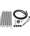 Huge 6 Row Aluminum Transmission Oil Cooler Kit With Pass Tube And Fin Design For Universal Fitment To Chill Engine, Trans Or Rear Diff Fluid and Boost Performance Today, with hose and hardware