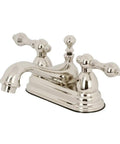 4 Inch Centerset Bathroom Faucet in Polished Nickel Finish, deck mount, 3-hole installation, drip-free ceramic disc cartridge, vintage inspired style