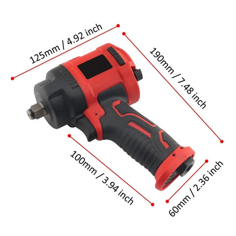 High Octane Pneumatic Hammer Kit And 1/2 Inch Impact Wrench Set Featuring 750 Nm Torque close-up view of wrench dimensions.