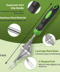 Two Piece Weeding Tool Set With Lever Action Weed Puller And Precision L Shaped Crack Weeder Stainless Steel, 13-Inch size