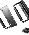 Spring Loaded Case Handle Set Two Pack Heavy Duty Black Surface Mount Chest Handles 140 By 80 Millimeters, screws included