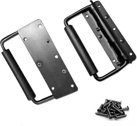 Spring Loaded Case Handle Set Two Pack Heavy Duty Black Surface Mount Chest Handles 140 By 80 Millimeters, screws included