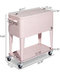 80 Quart Rolling Cooler Cart Portable Bar Drink Cooler On Wheels With Ice Chest Shelf Bottle Opener And Cap Catch For Patio Parties BBQ Beach Activities Pink Keeps Ice For Up To 48 Hours And Keeps Warm Food Above 40 C For 4 To 5 Hours displayed with measurements.