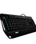 Top Tier RGB Mechanical Gaming Keyboard With Ultra Fast Romerg Switches And Totally Custom 16 Million Color Backlighting angled view.