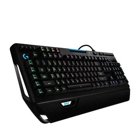 Top Tier RGB Mechanical Gaming Keyboard With Ultra Fast Romerg Switches And Totally Custom 16 Million Color Backlighting angled view.