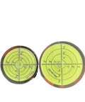 Top Tier 50 Piece Universal Spirit Bubble Level Bundle With Super Strong Self Adhesive Backing, two circular bubble levels showing precision angles.