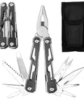 EDC Upgraded 17 In 1 All In One Multitool With Pliers, Knife, Wire Cutter, 4 Screwdrivers, Saw, Bottle Opener And More, shown with pouch
