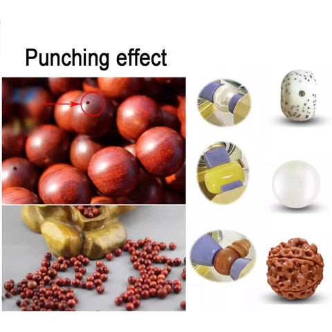 Punching effect from 7-Speed Bench Drill Press For Jewelry Making Adjustable Hole Machine Drilling Ivory Silver Crystals Jade Agate Amber Crafts.