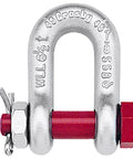 G-2150 Bolt Type Chain Shackle Carbon Steel Galvanized 2 Inch Size 35 Ton Working Load Limit, close-up bolt view