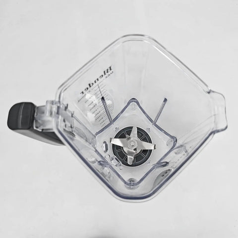 Top view of Extra Pitcher Jar For K95 Blender 85oz 2400ml Clear Cup With Short Blade Assembly, empty and clean.